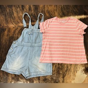 No boundaries size XXL jean short overalls and Time & Tru stripe tshirt size XXL